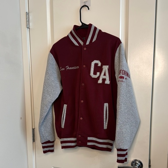 Burgundy and Gray Varsity Jacket - Picture 7 of 11